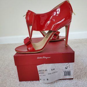 Salvatore Ferragamo Red Patent Leather Pellas Ankle Sandals (Size 9.5)